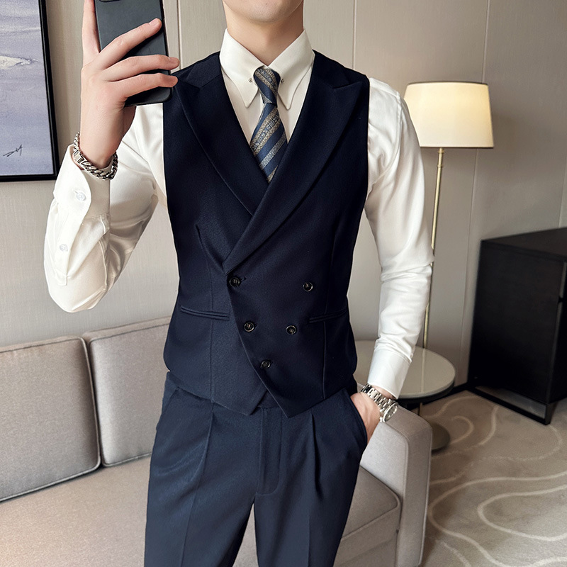 Slim Double-Breasted Closure Collar Vest Pants Suit - Image 8