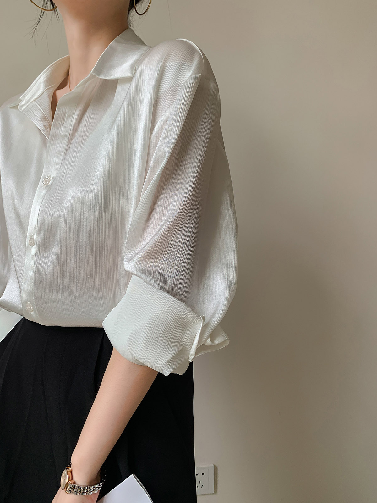 White Texture Satin Shirt - Image 2