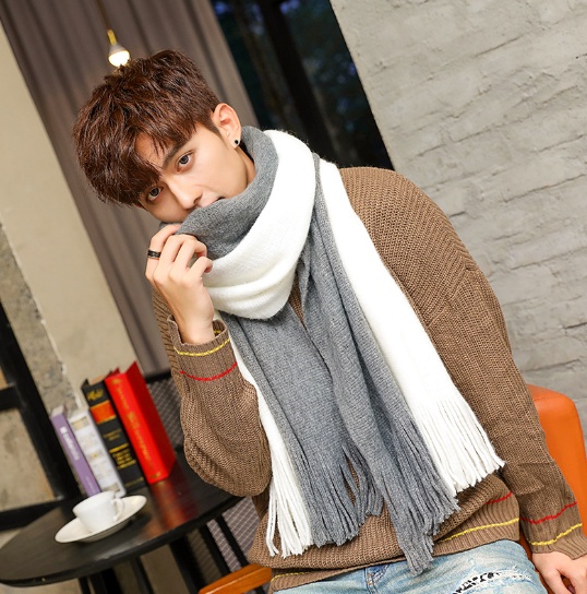 Two Tone Long Neck Warm Scarves For Men - Image 4