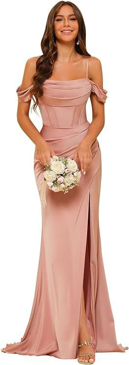 Off-The-Shoulder Satin Bridesmaid Corset Ball Gown - Image 6
