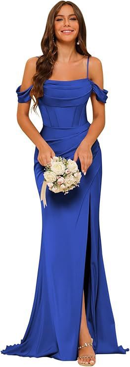 Off-The-Shoulder Satin Bridesmaid Corset Ball Gown - Image 8