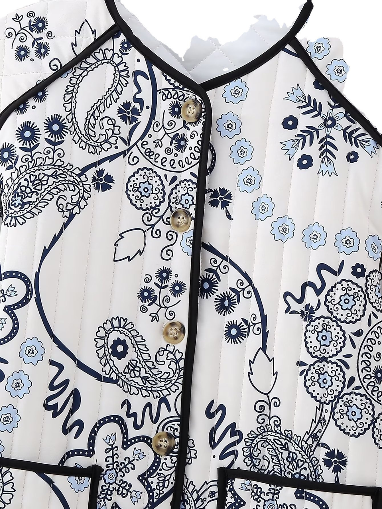 Winter Quilted Cotton Printed Round Neck Coat - Image 5