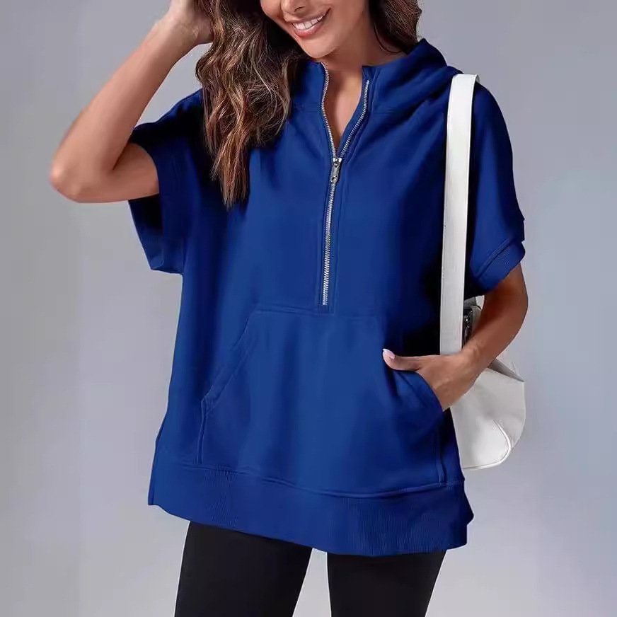 Women's Three-point Short-sleeved Hooded Sweater - Image 3