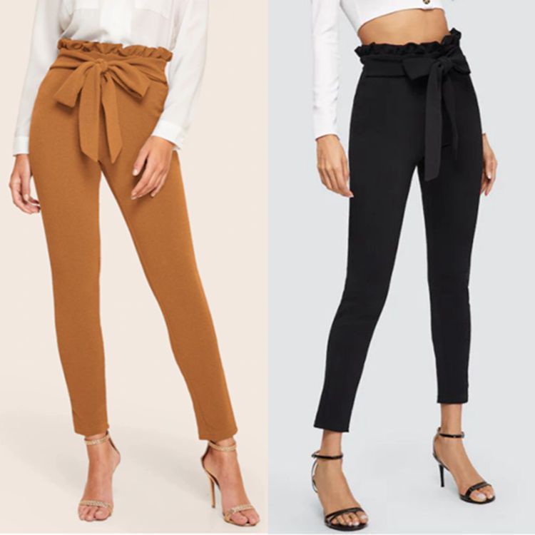 Orange Paper Cropped Belt Trousers