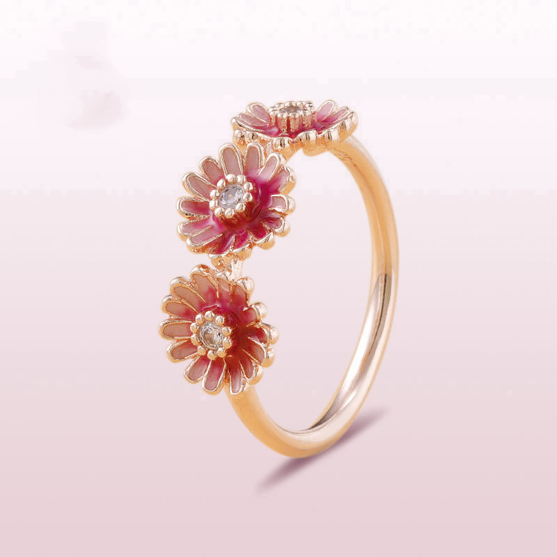 Three Pink Daisy Ring