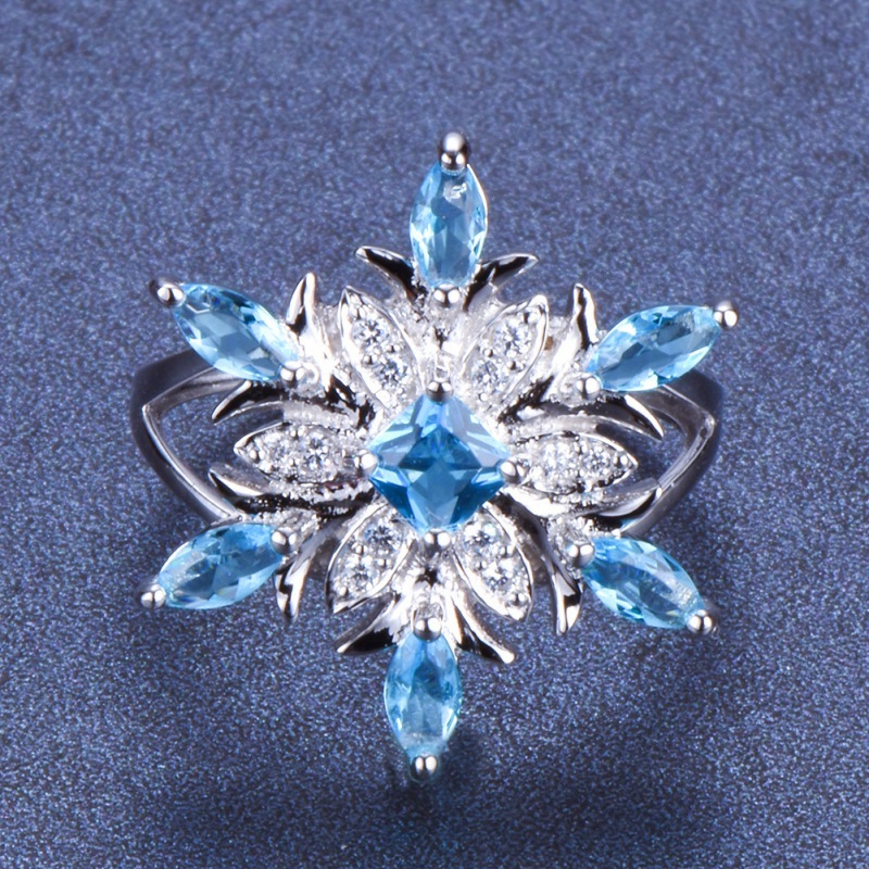 Fashion Blue Star Zircon Flower Ring - Image 4