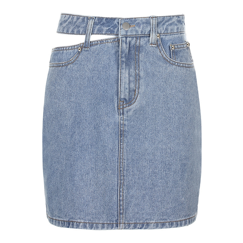 One Side Cutout Denim Skirt - Image 3