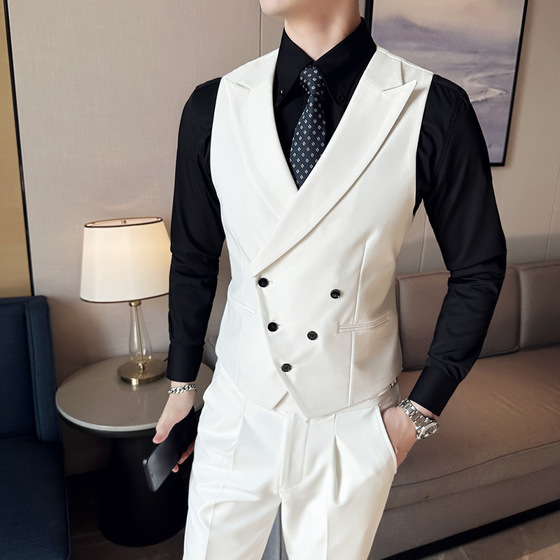Slim Double-Breasted Closure Collar Vest Pants Suit - Image 5