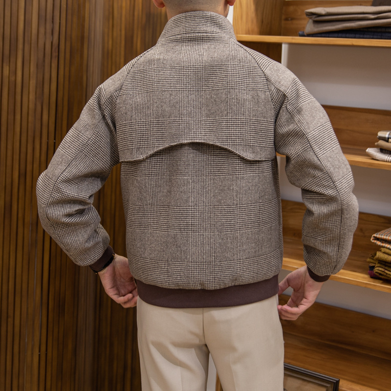 Plaid Stand Collar Slim-fit Cashmere Jacket - Image 3