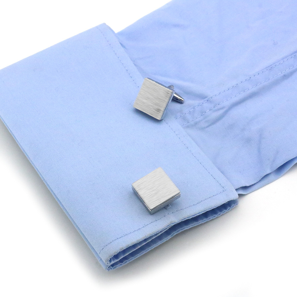 Square Silver Glossy Brushed Metal Cufflinks - Image 3