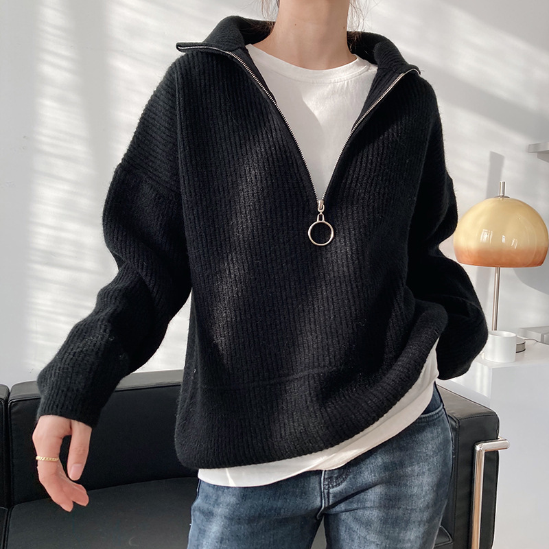 High Neck Zipper Lazy Loose Pullover Sweater