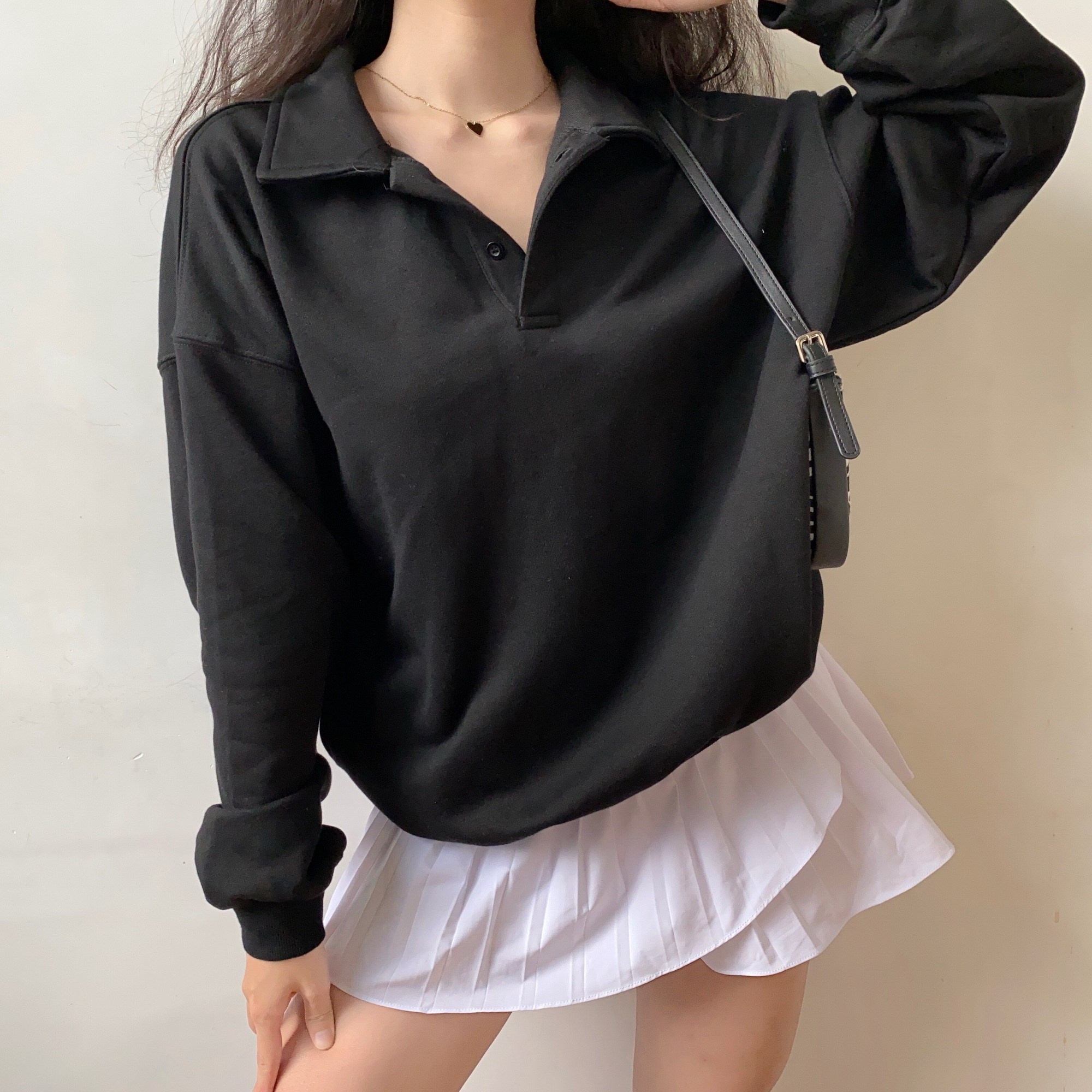 Women Retro Profile Polo Lapel Sweater - Image 2
