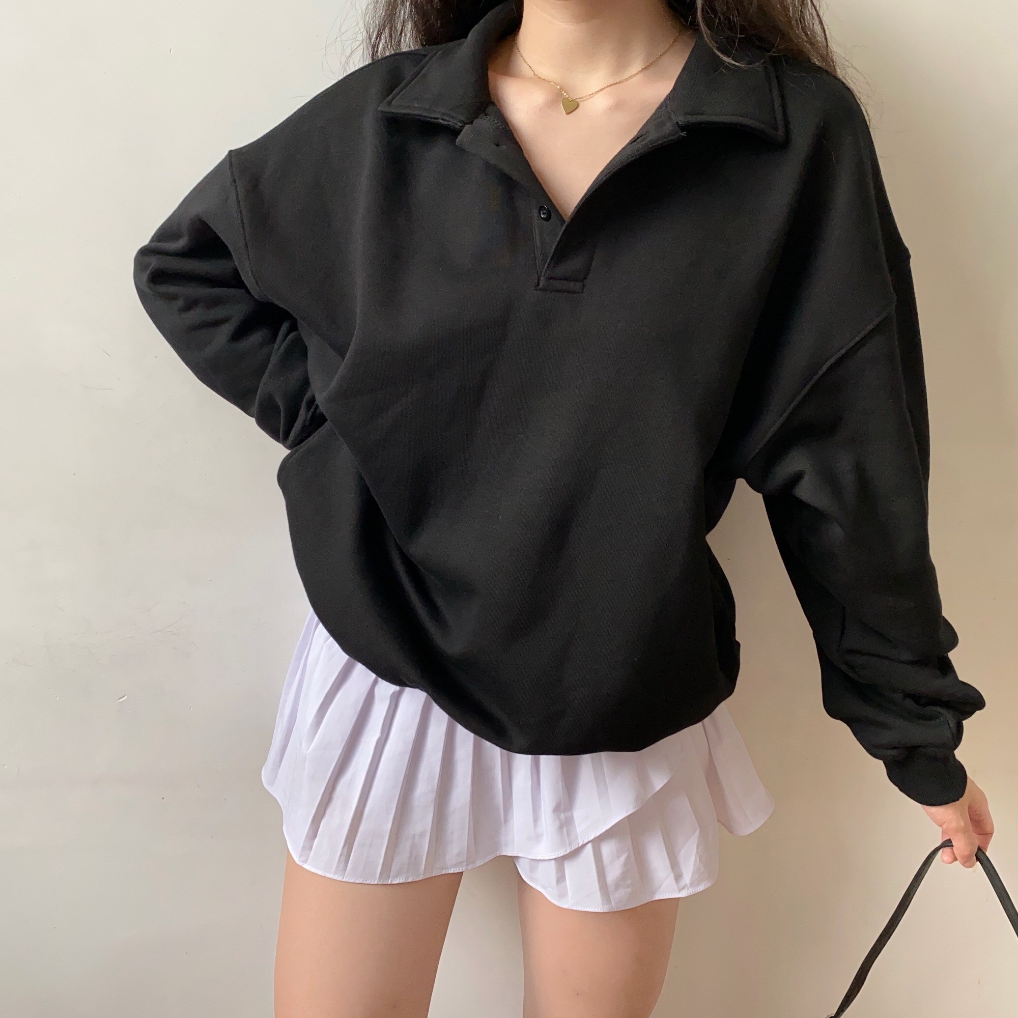 Women Retro Profile Polo Lapel Sweater - Image 3