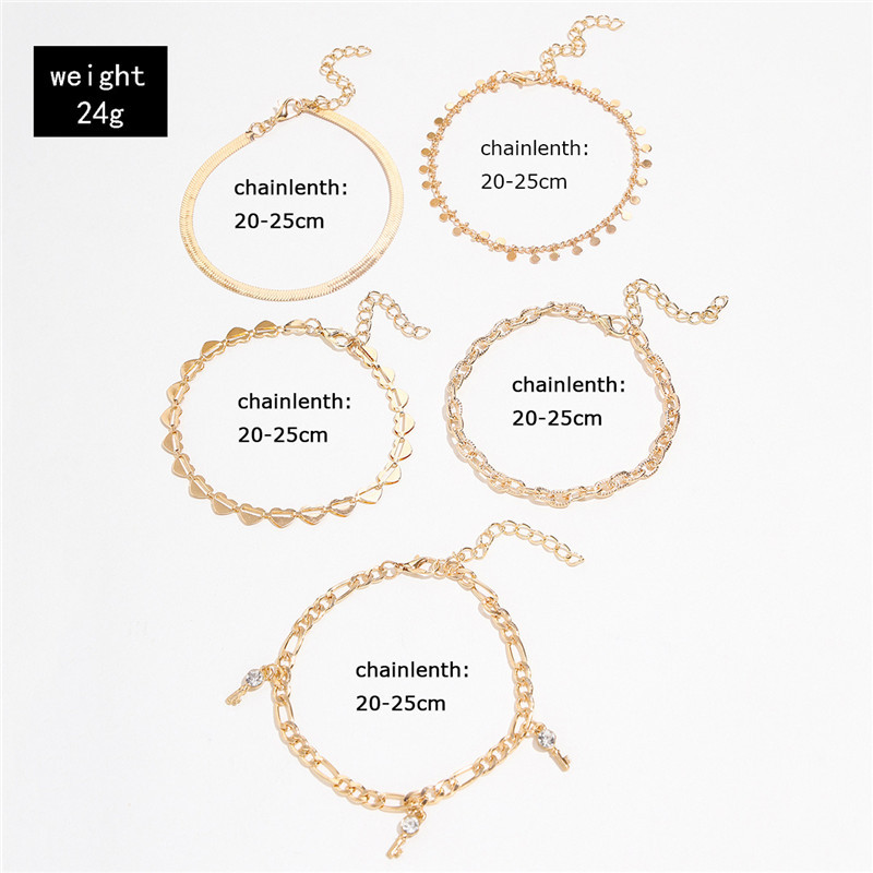 5 Pcs Fashion Heart Crystal Key Anklets - Image 5