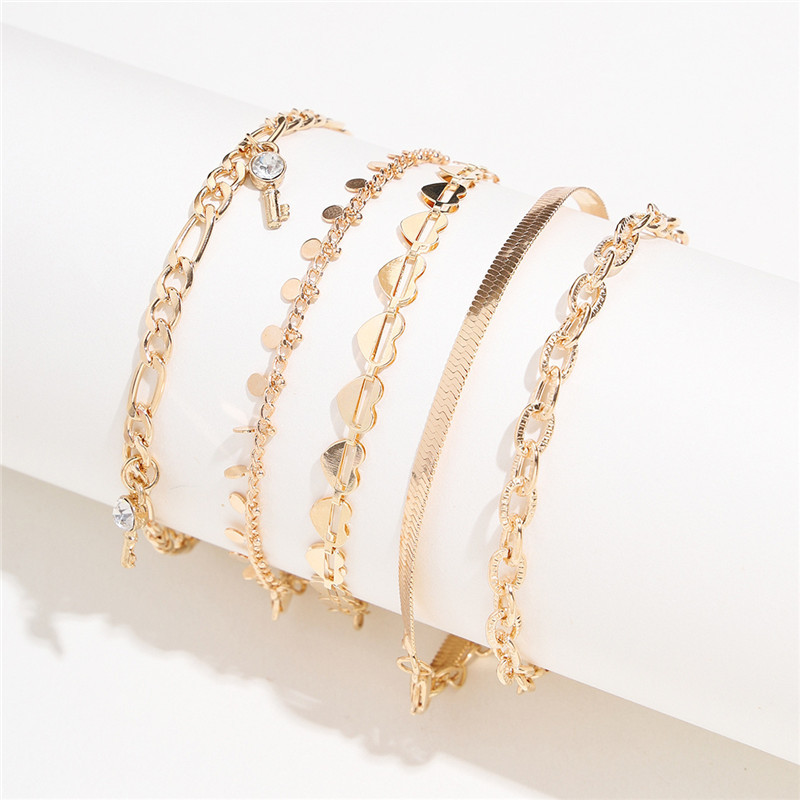 5 Pcs Fashion Heart Crystal Key Anklets - Image 6