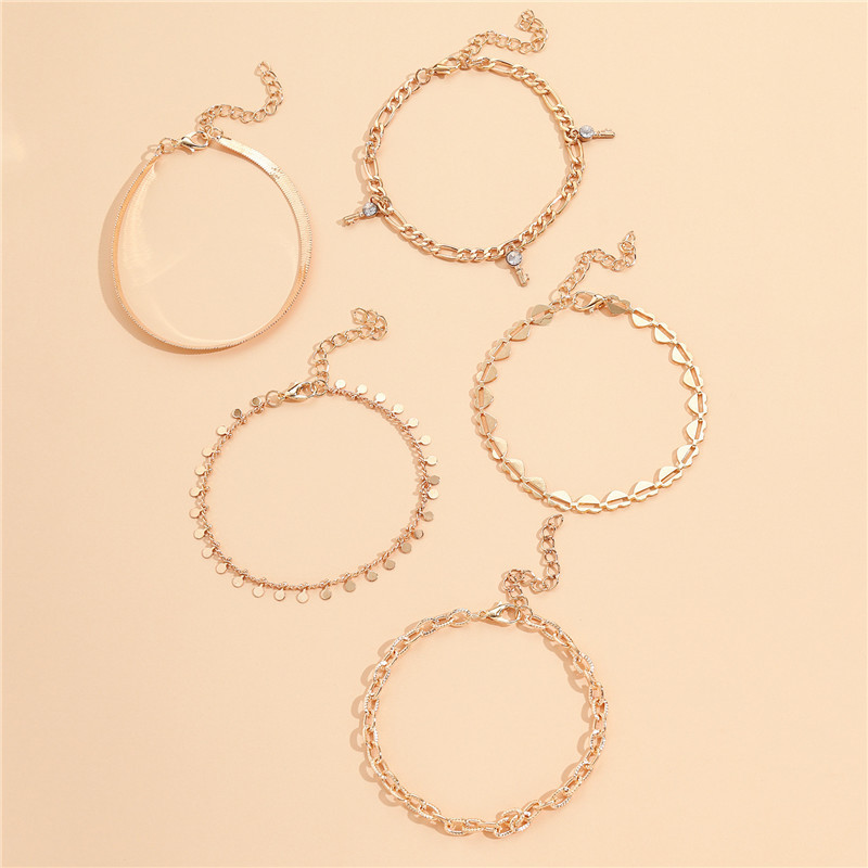 5 Pcs Fashion Heart Crystal Key Anklets - Image 4