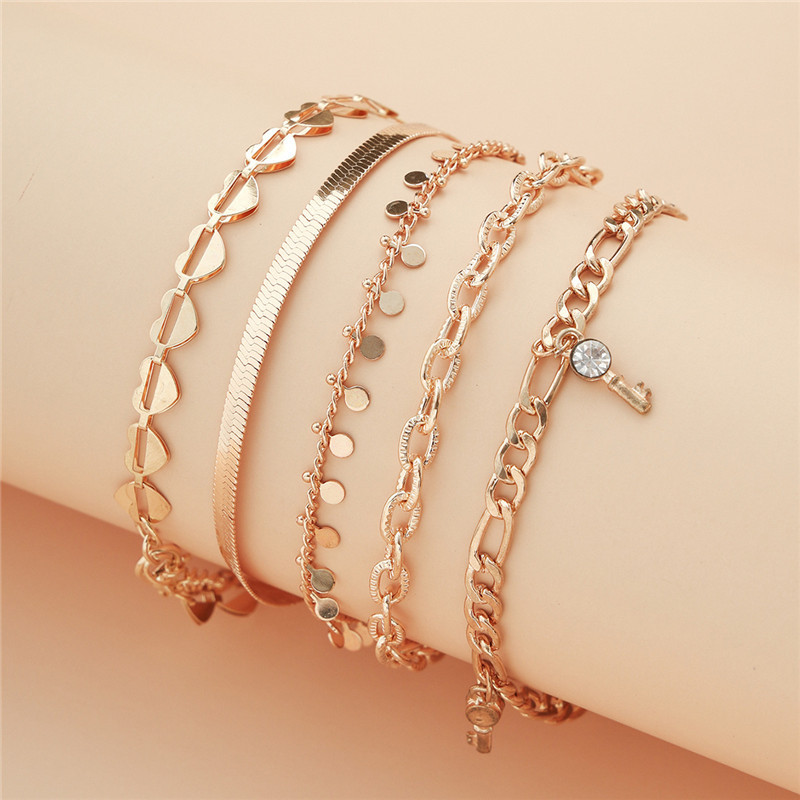 5 Pcs Fashion Heart Crystal Key Anklets - Image 3