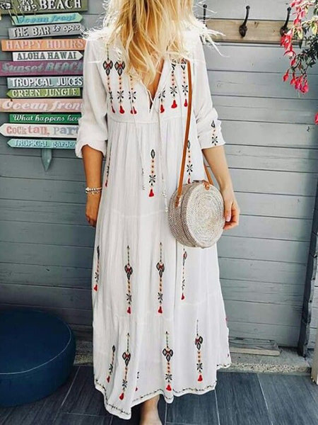 Bohemian Print Floral Patchwork Maxi Dress
