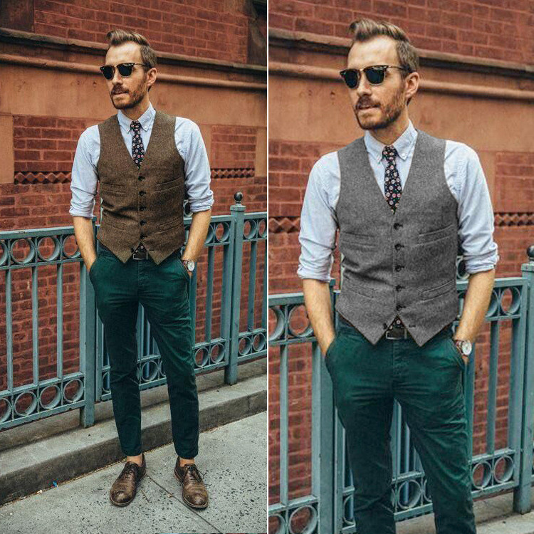 Casual V-Neck Solid Color Men's Suit Vest