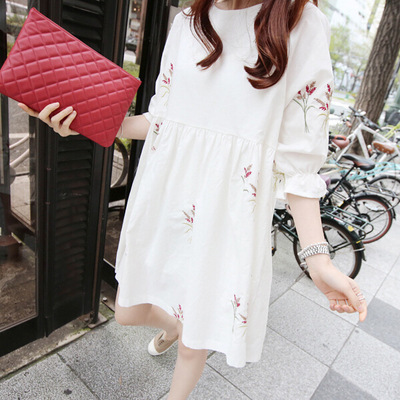 Embroidery Cotton And Linen Maternity Dress