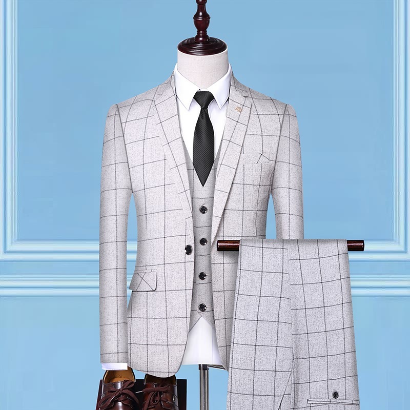 Professional Men's Checkered Three-Piece Suits