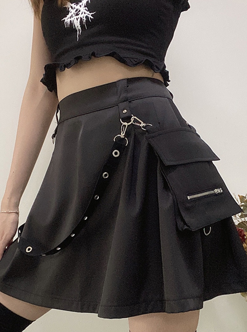 High Waist Strap Zipper Pleated Skirt - Image 2