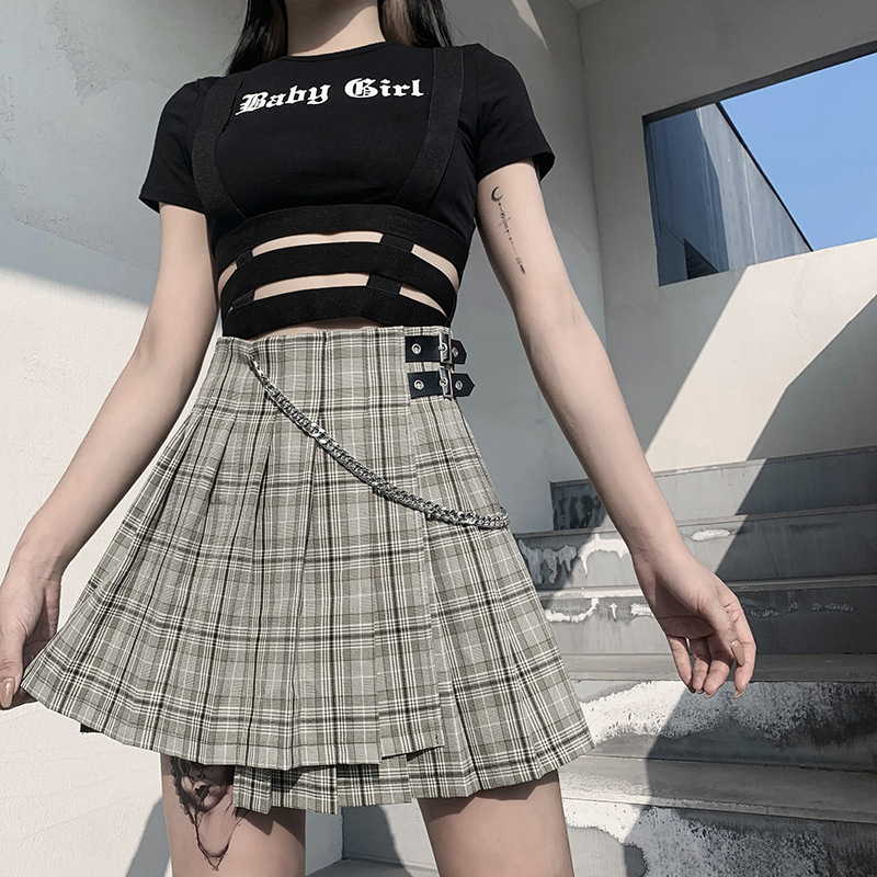 High Waist Plaid Style Pleated Skirt