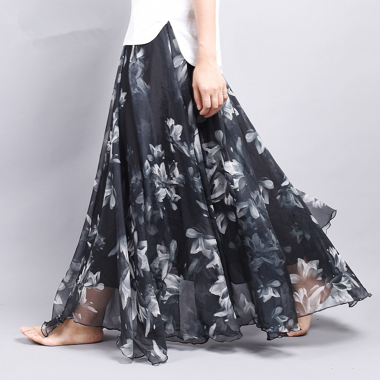 Bohemian Printed Chiffon Mid-Length Skirt