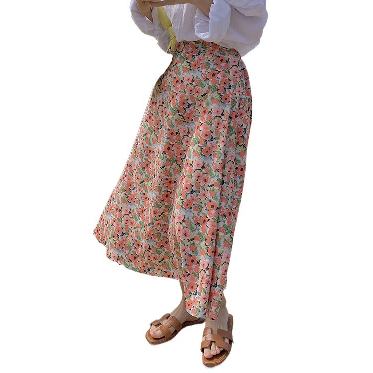 Mid-length High Waist Floral Skirt - Image 2