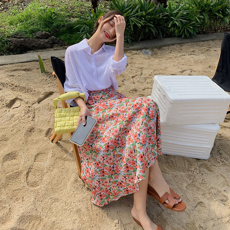 Mid-length High Waist Floral Skirt - Image 5