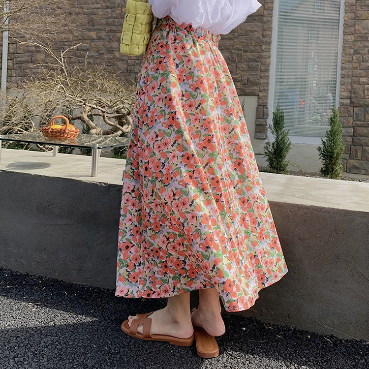 Mid-length High Waist Floral Skirt - Image 4