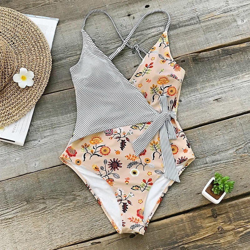 Print Striped Sling One Piece Swimwear - Image 2