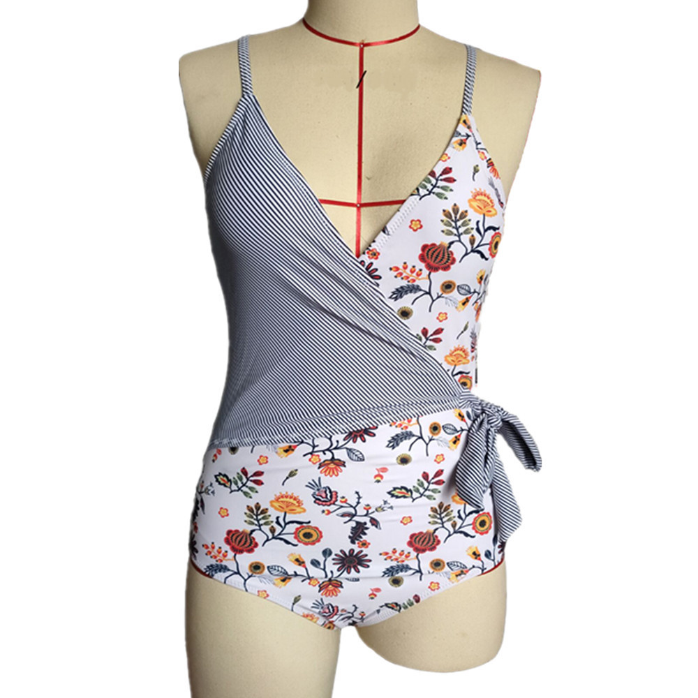 Print Striped Sling One Piece Swimwear - Image 4