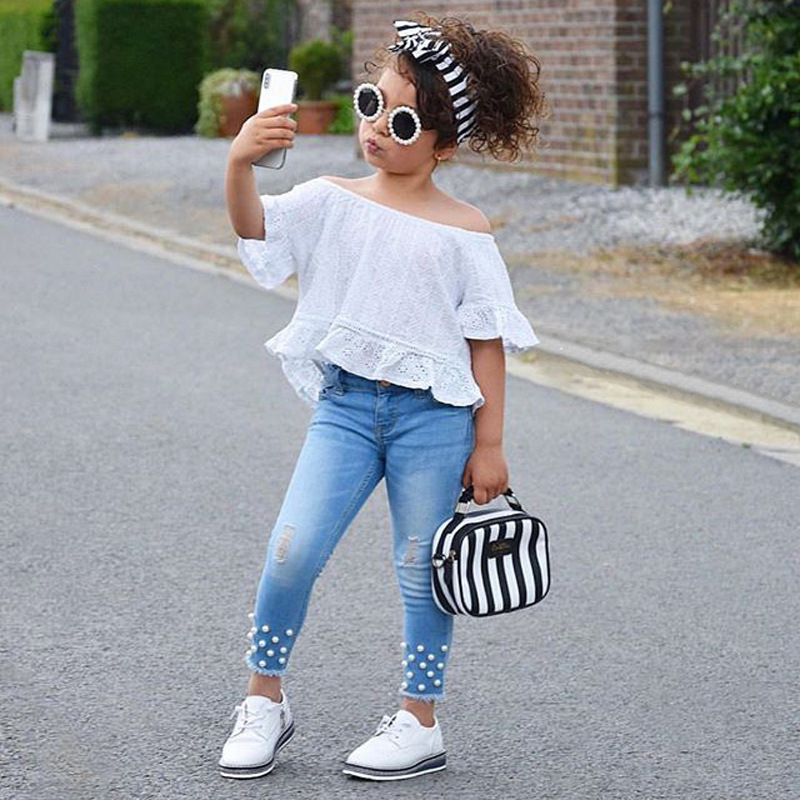 Baby White Shirt & Denim Shorts For Girls