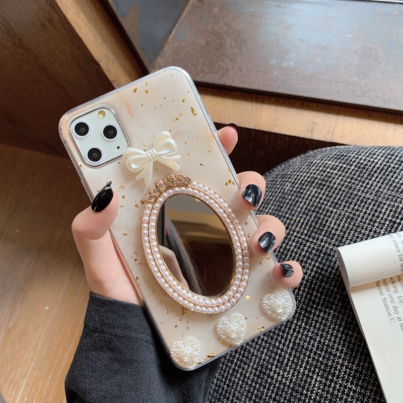 Marble Bowknot Rhinestone Mirror Phone Case - Image 2