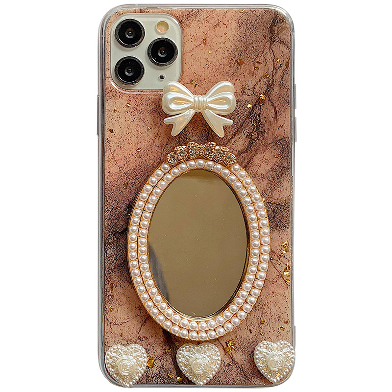 Marble Bowknot Rhinestone Mirror Phone Case - Image 4