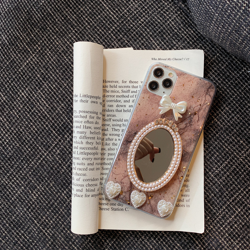 Marble Bowknot Rhinestone Mirror Phone Case - Image 5