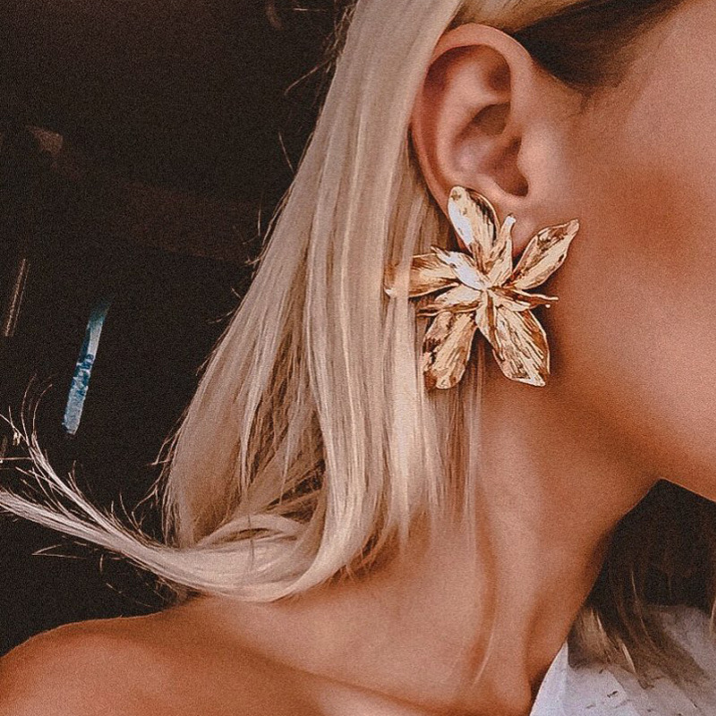 Golden Big Flower Dangle Earrings
