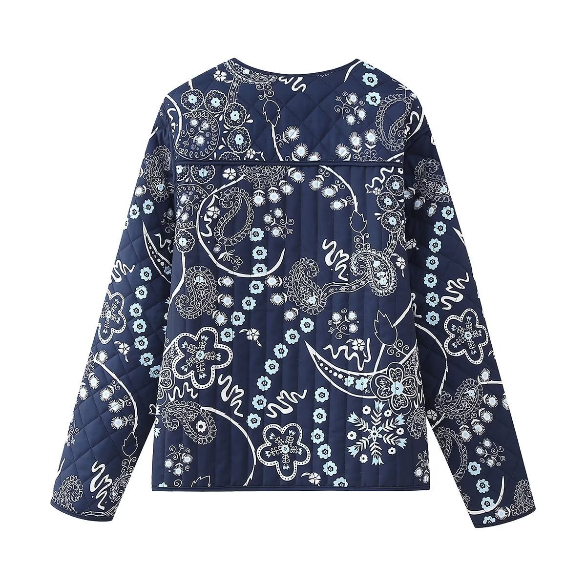 Winter Quilted Cotton Printed Round Neck Coat - Image 9