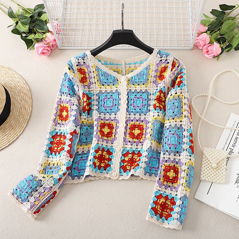 Vintage Chic Crochet Hollow Out Knitted Coat - Image 3