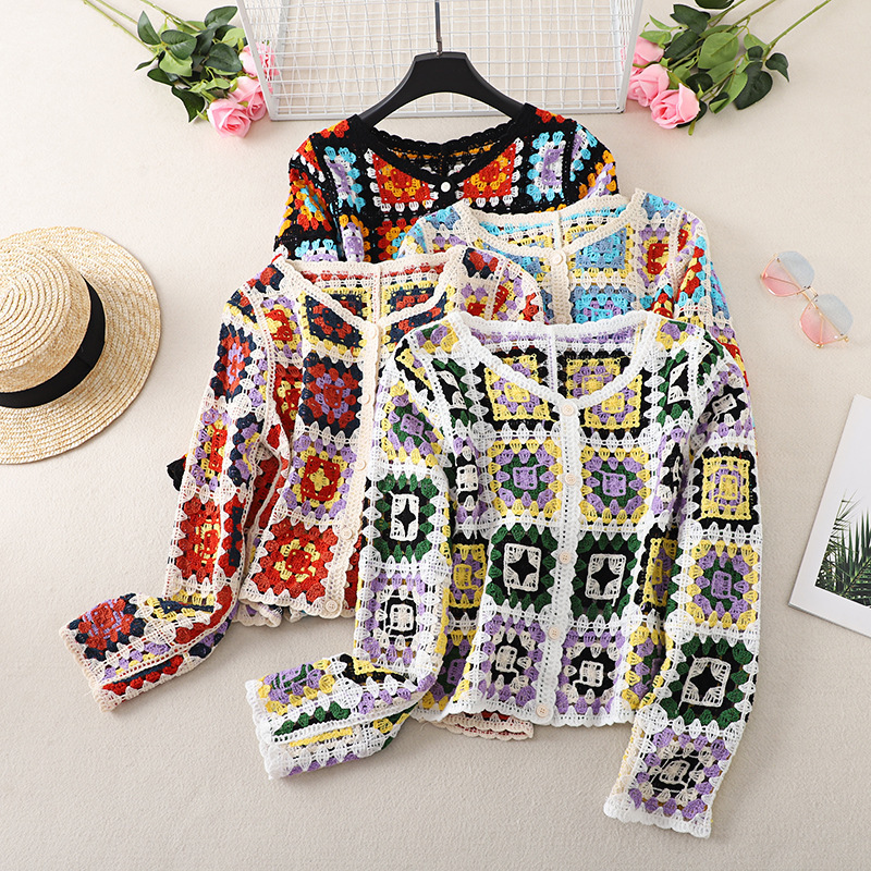 Vintage Chic Crochet Hollow Out Knitted Coat