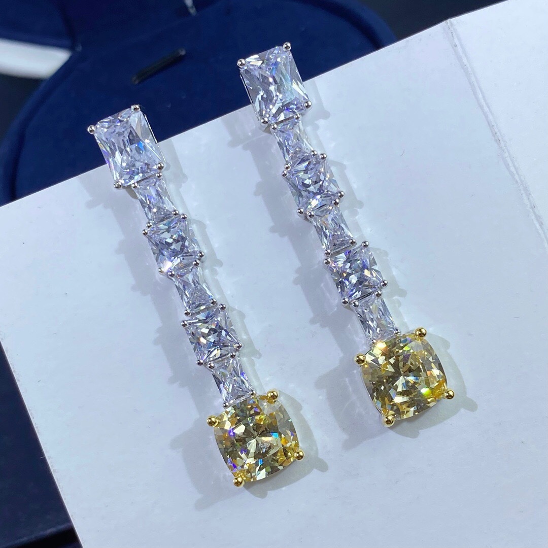 Radiant Trapezoidal Yellow Diamond Earrings