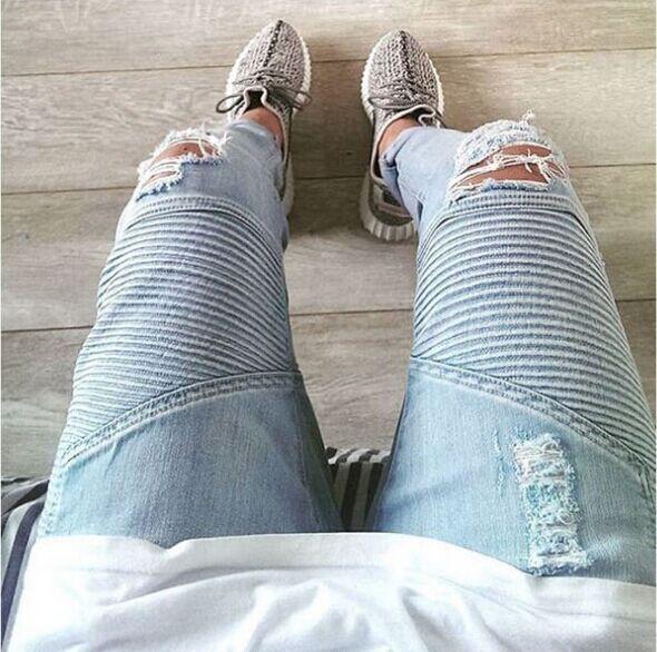 Stretch Ripped Biker Jeans