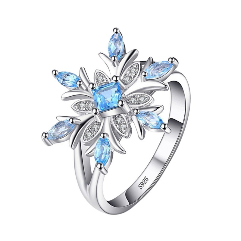 Fashion Blue Star Zircon Flower Ring