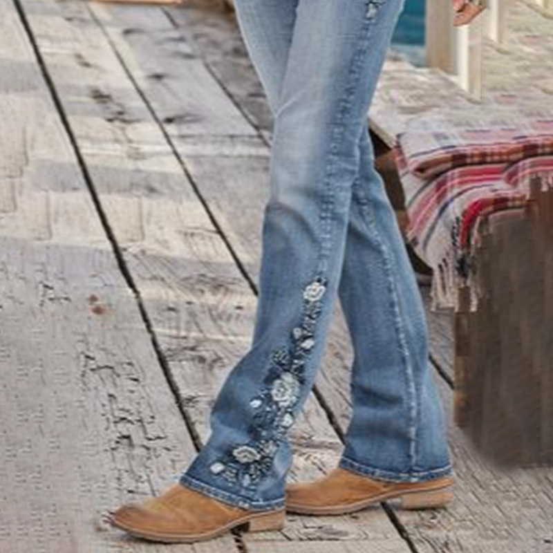 Women's Embroidered Bootcut Slim Fit Jeans - Image 4