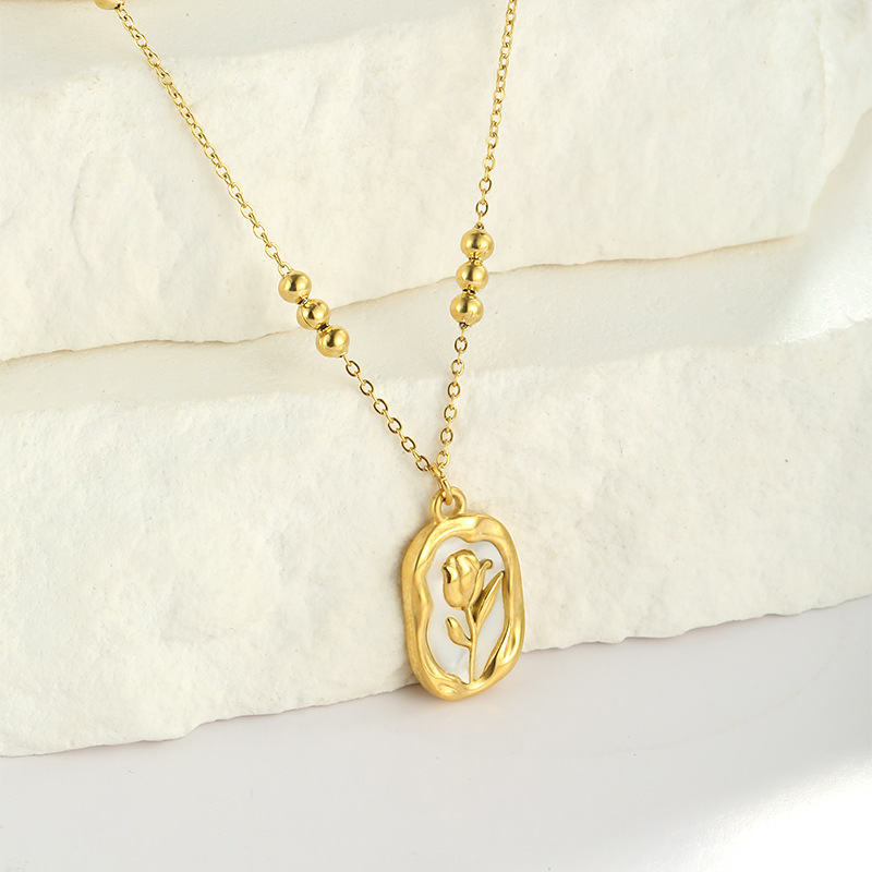 Simple Rose White Shell Pendant Necklace - Image 6