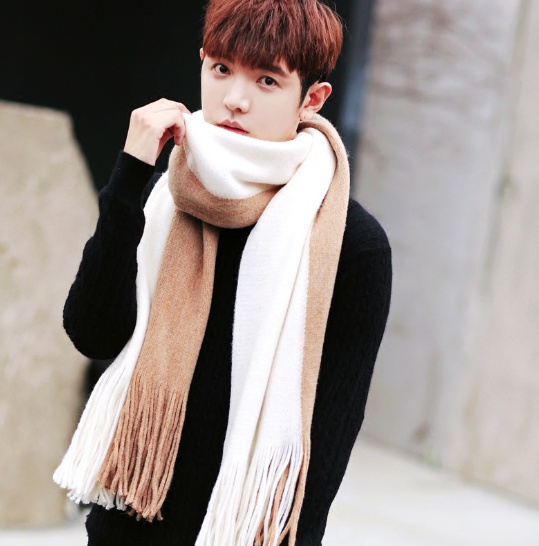 Two Tone Long Neck Warm Scarves For Men - Image 10