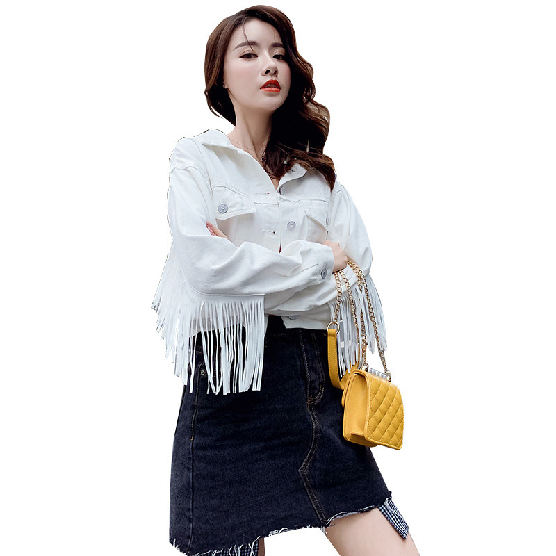 Long Fringed Styled Denim Jacket - Image 4