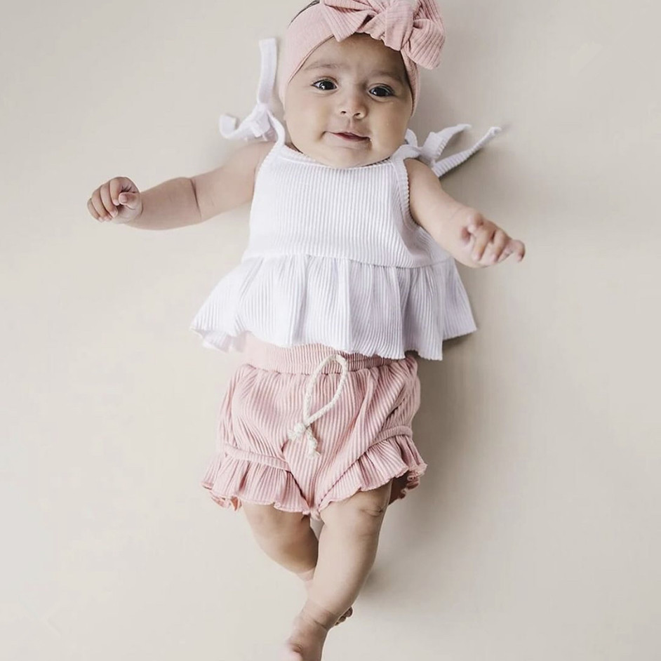 Girls' Baby Knitted Stripe Stretch Vest Shorts - Image 5