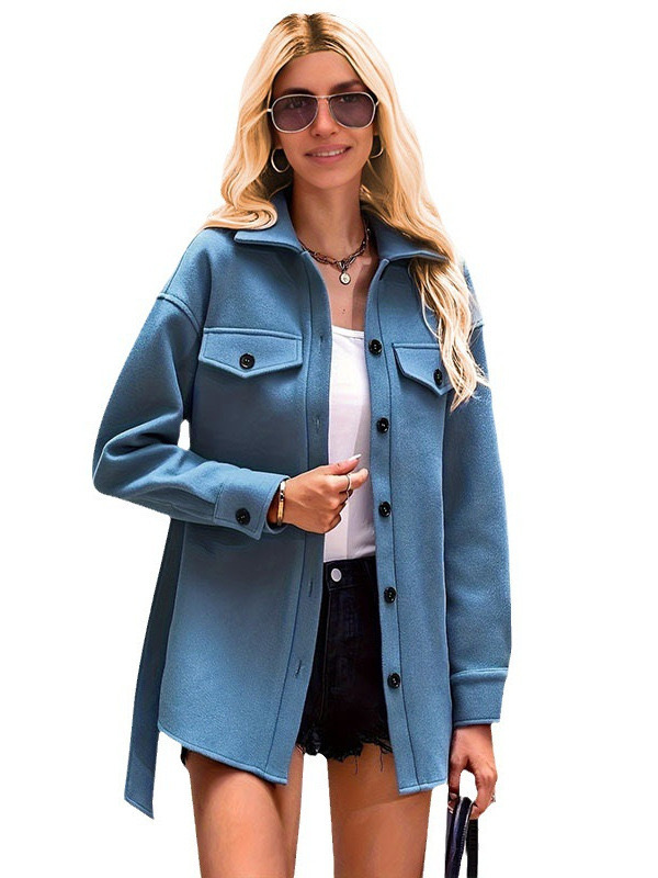 Fashion Pocket Lace Up Short Trench Coat - Image 4